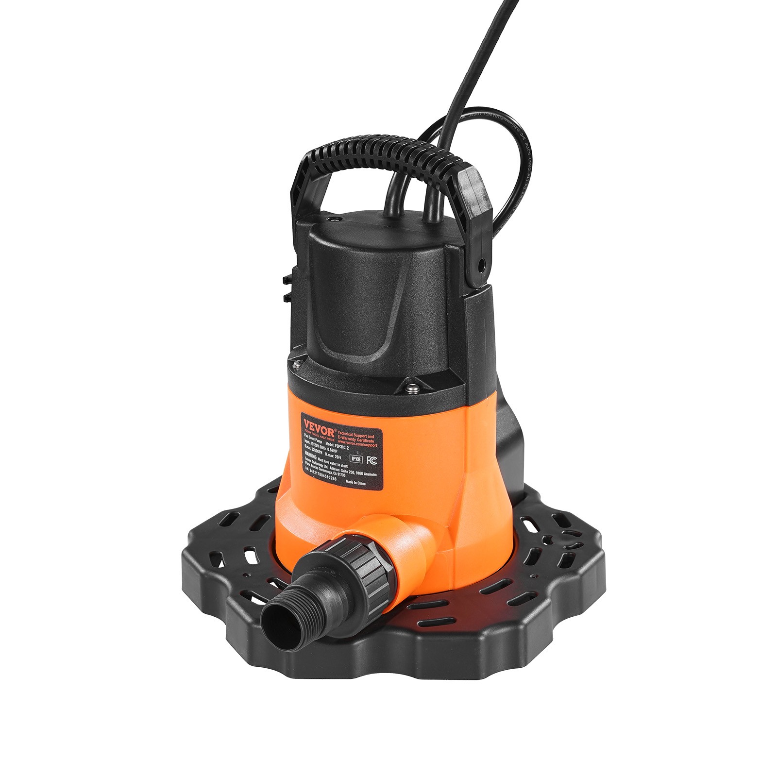 VEVOR Automatic Pool Cover Pump Submersible Swimming 0.66 HP 3200 GPH 25 ft Cord