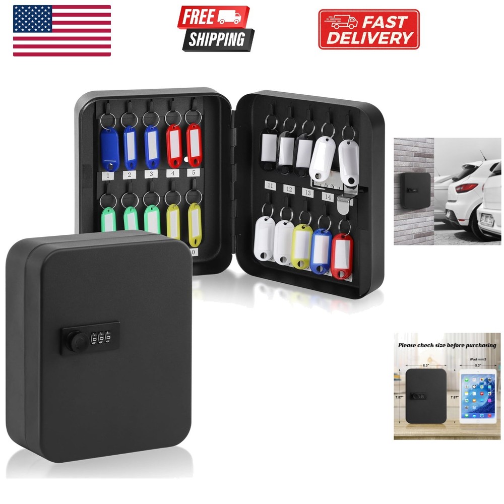 20 Key Storage Lock Box with Code, Key Cabinet Organizer Wall Mount with Comb...