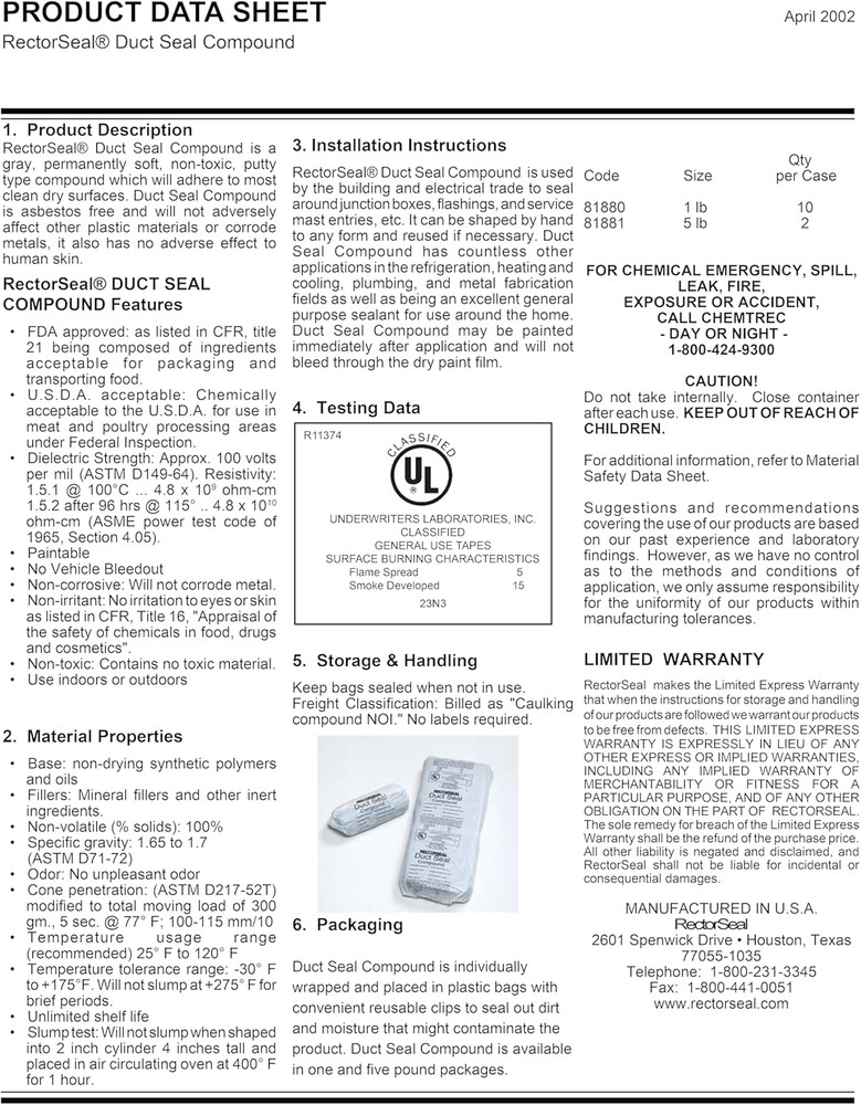 81880 1-Pound Duct Seal Compound Gray