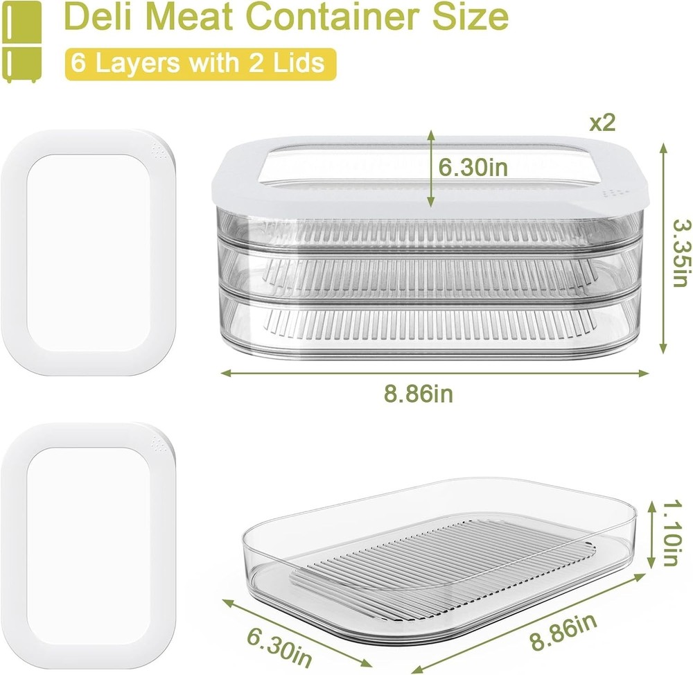 6 Pcs Deli Meat Container Fridge Stackable Bacon Lunch Meat Container