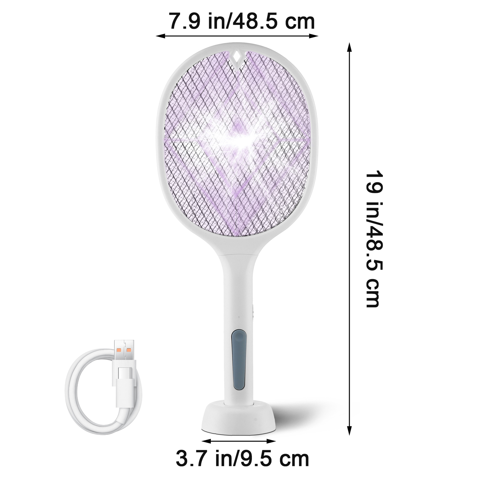Rechargeable Dual-Mode Electric Fly Swatter Bug Zapper With Base, Lightweight