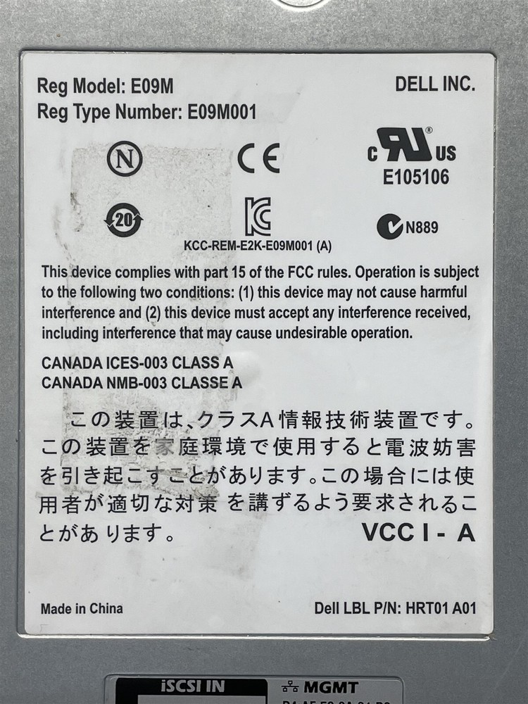 DELL NMJ7P EQUALLOGIC TYPE 12 CONTROLLER MODULE E09M001 HRT01 A01