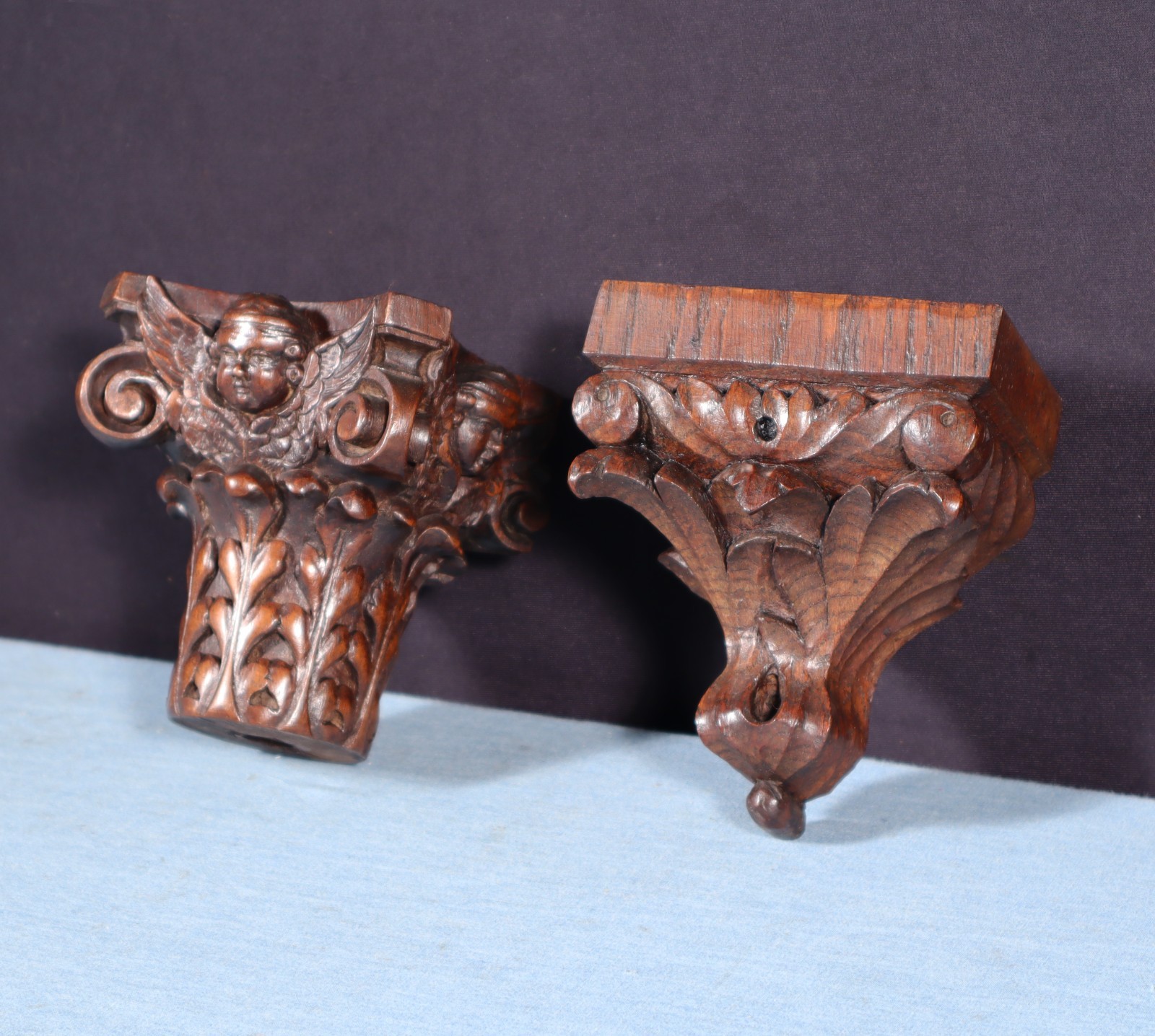 Two French Antique Highly Carved Trim/Corbels Solid Oak and Walnut Wood