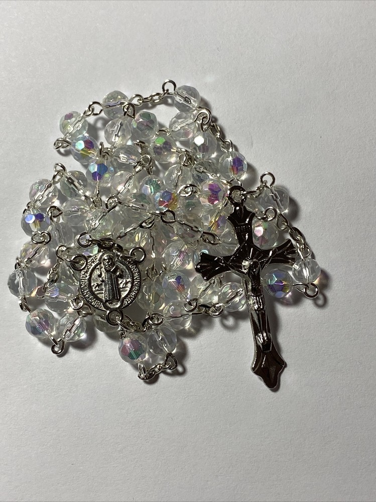 St Benedict Catholic Rosary Beads - Crystal AB