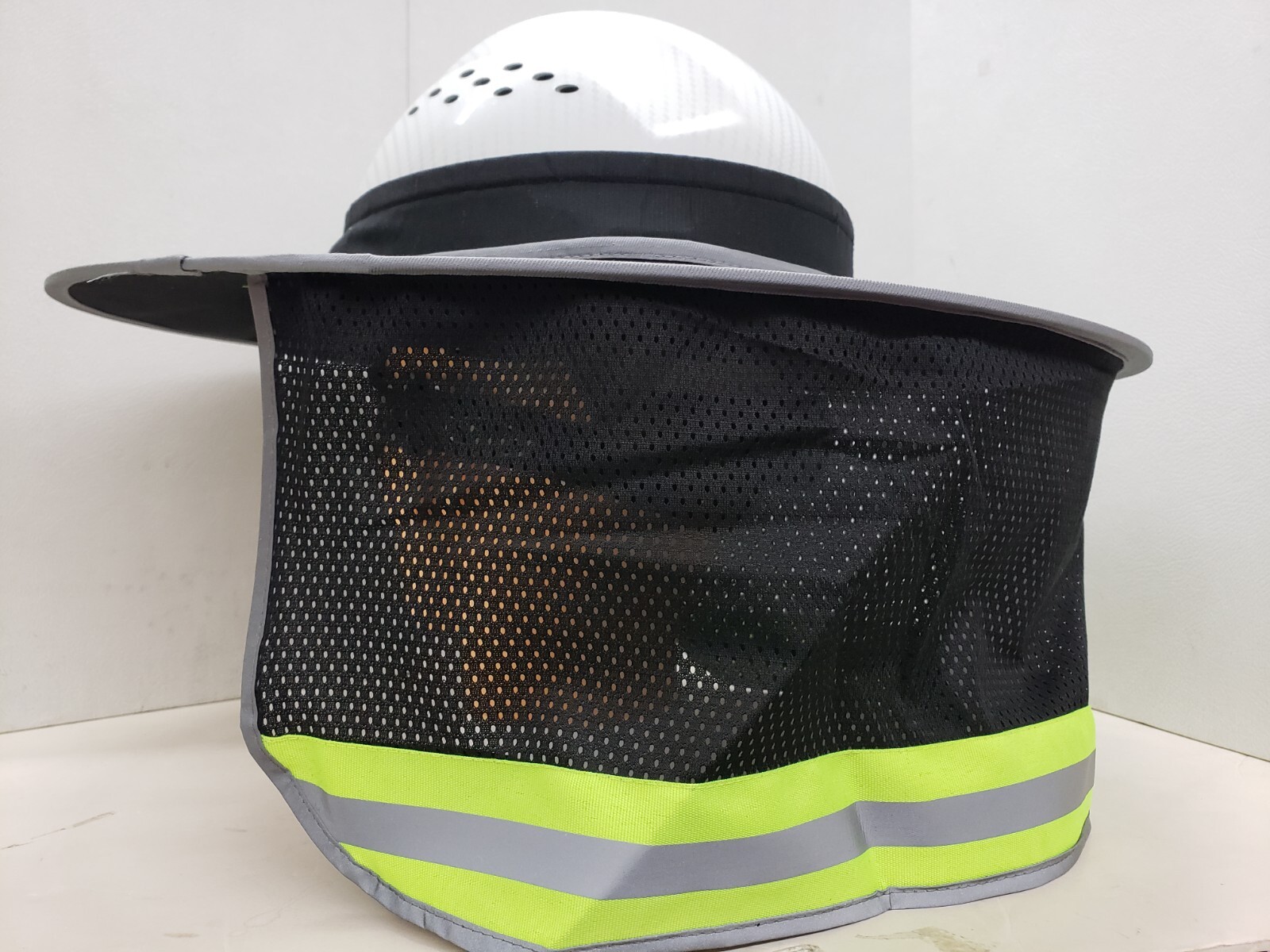 Hard Hat Sun Shade Visor Full Brim Mesh Neck REFLECTIVE STRIPE (NEW DESIGN)