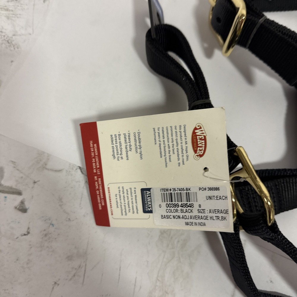 WEAVER Nylon BLACK Basic Non-adjustable Horse Halter 1" Average Weanling Draft