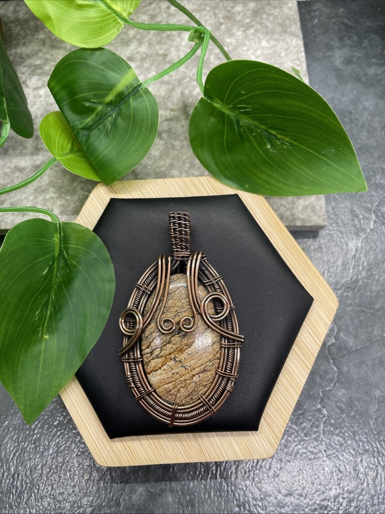 3” Jasper Gemstone Copper Wire Wrapped Pendant New B7212