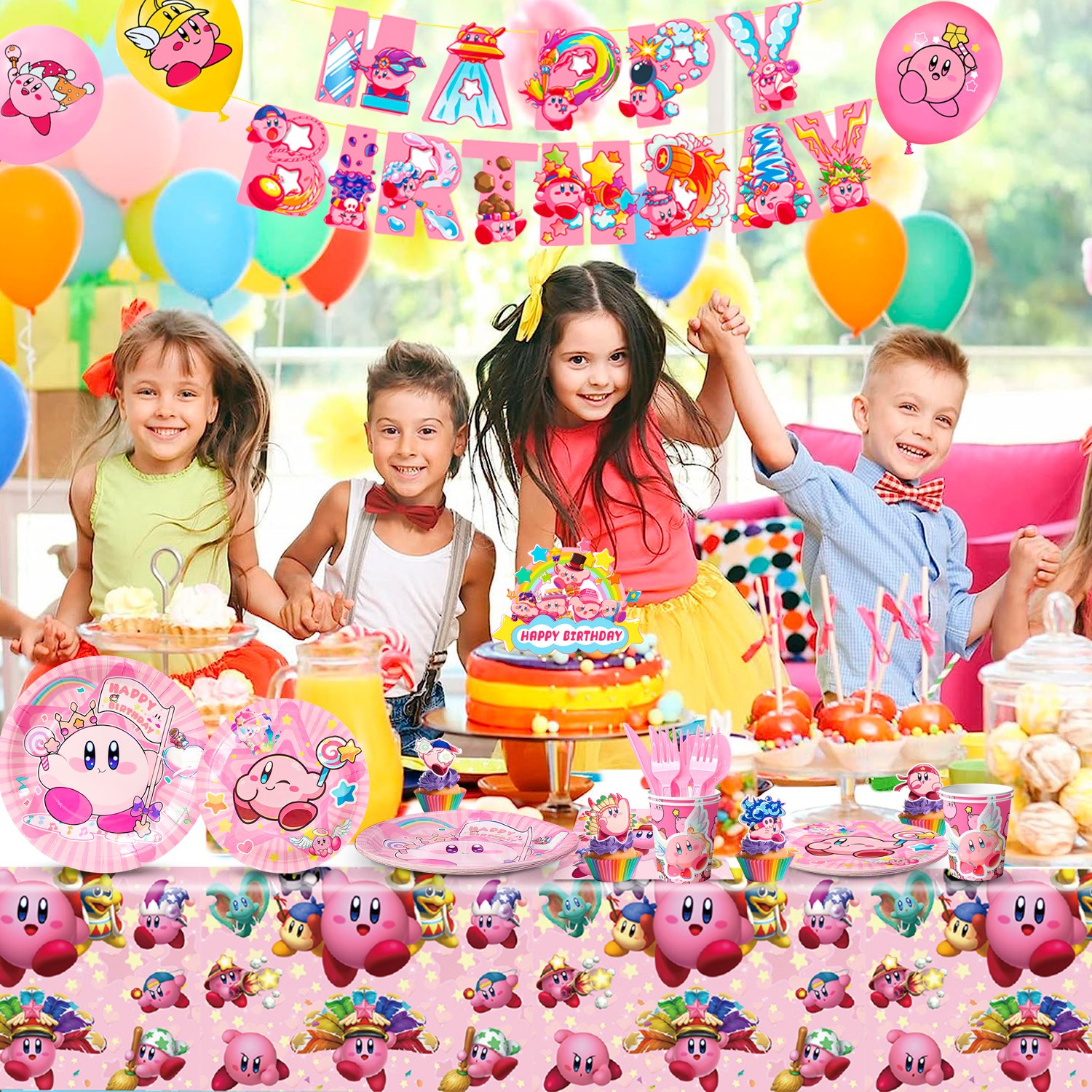 Kirby Star Birthday Party Supplies Pink Kirby Party Decoration Tableware Balloon