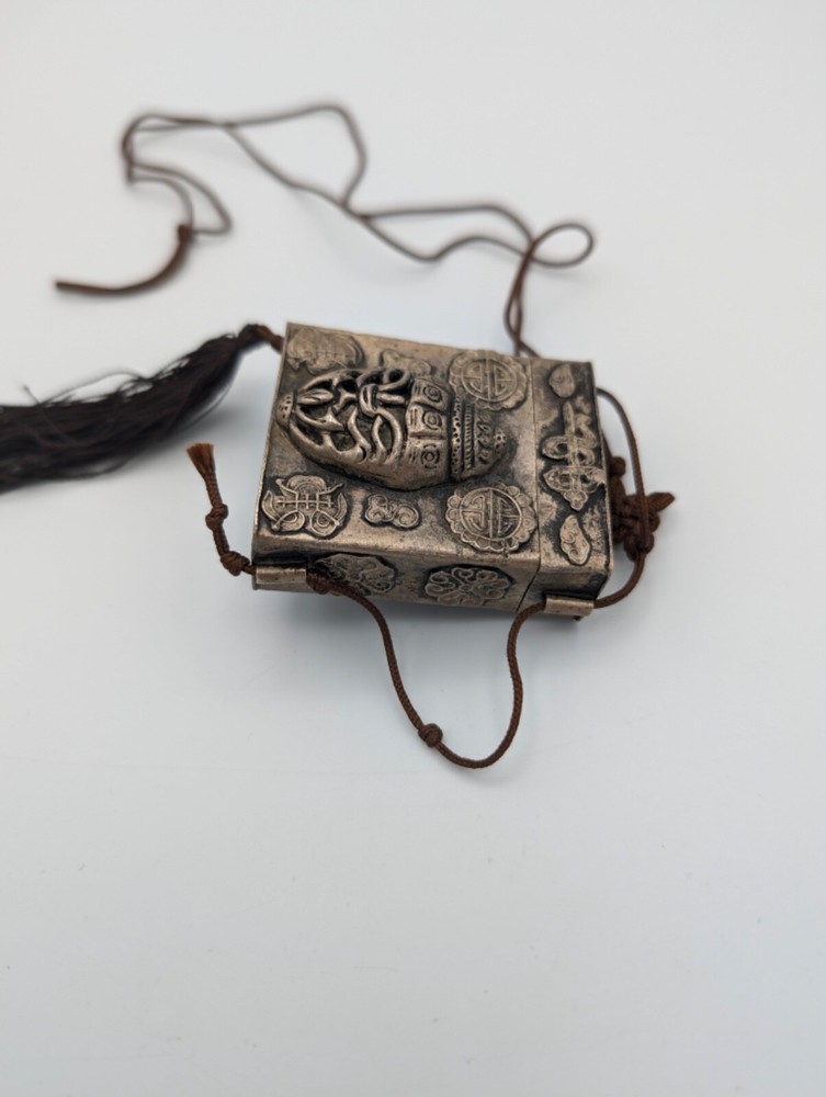 Vintage Repousse Snuff Box/Trinket Box on String Cord