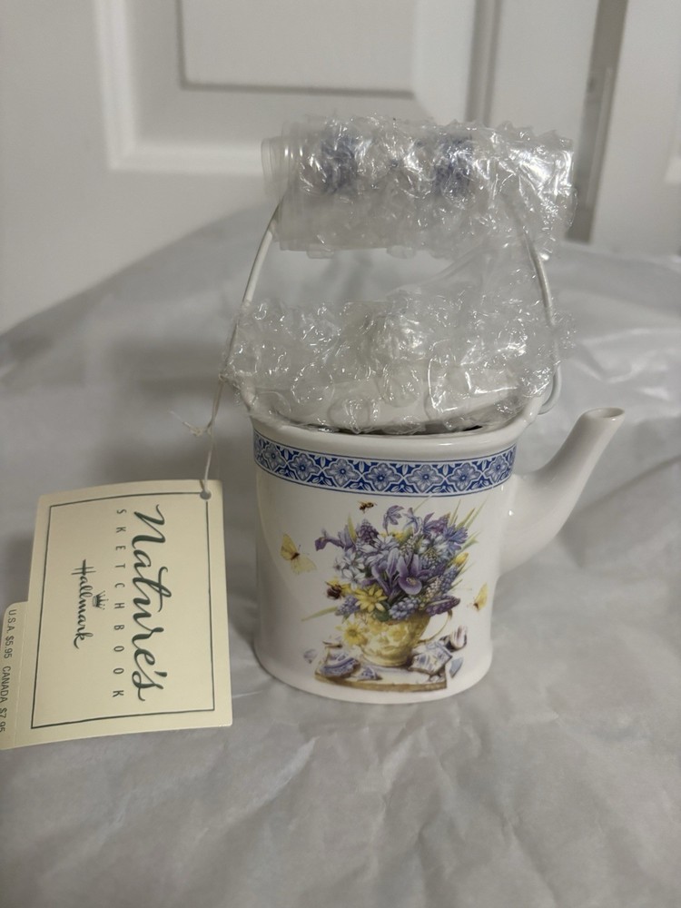 Nature's Sketchbook Miniature Ceramic Teapot with Floral Design