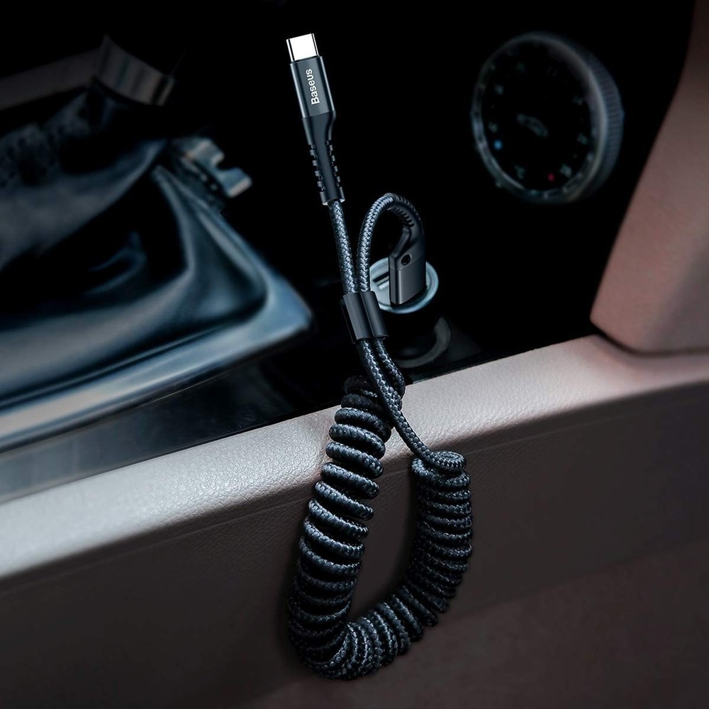 Baseus USB Type C Cable for Car, Retractable Cable(3FT) Curly 3.3ft, Black