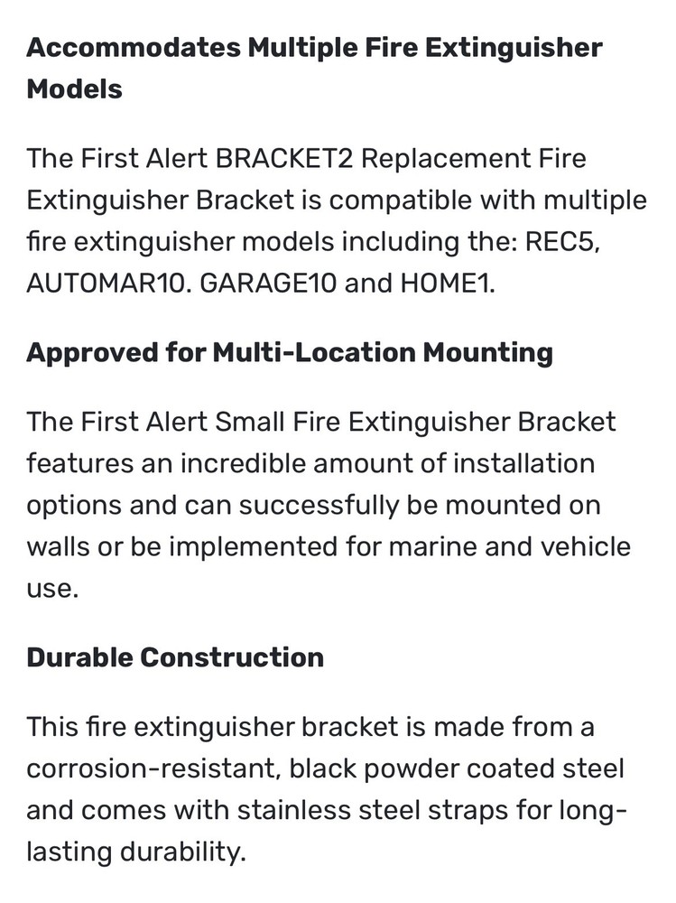 First Alert Small Fire Extinguisher Mounting Bracket - BRACKET2 NEW IN BOX