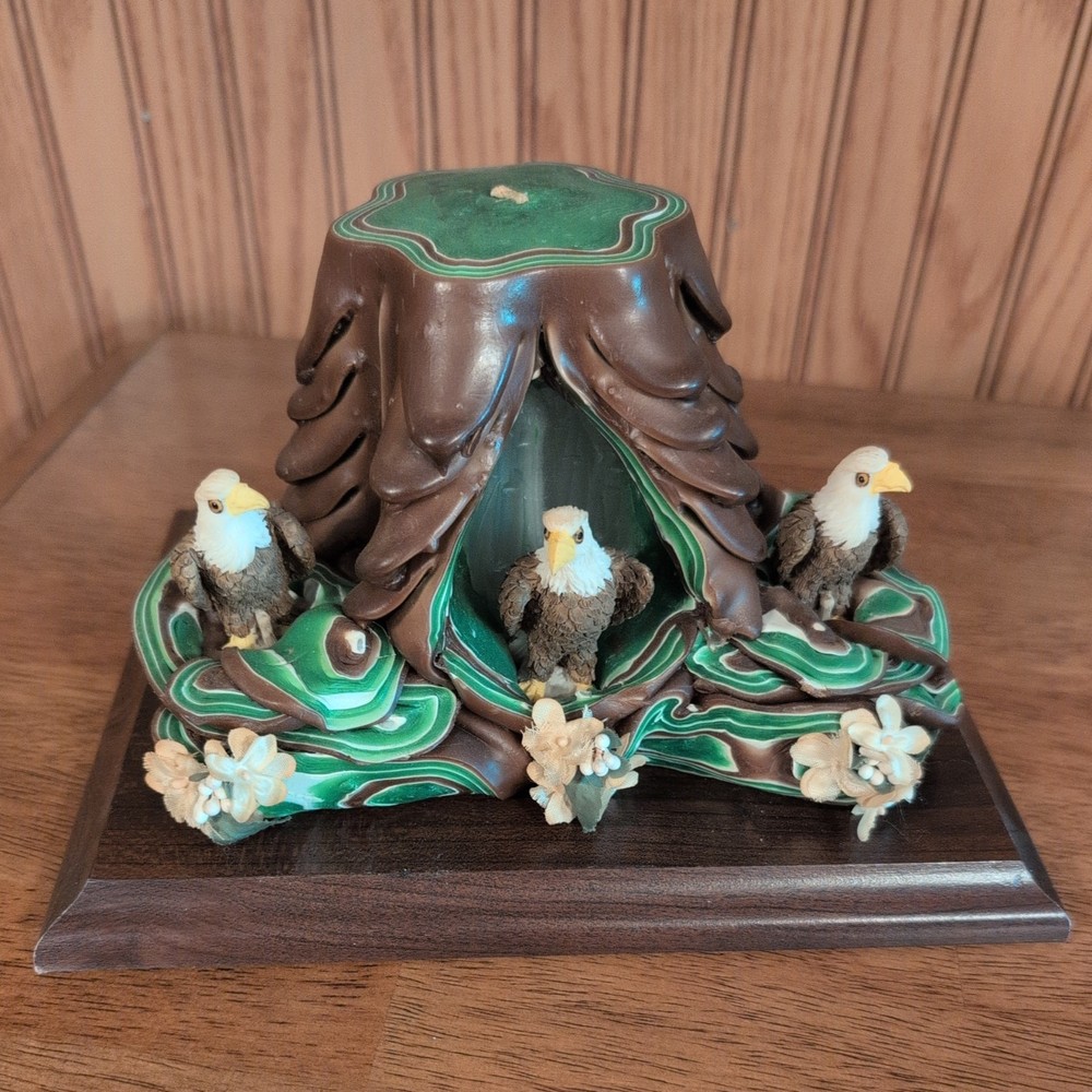 Handmade Tree Stump & Eagles Wax Candle