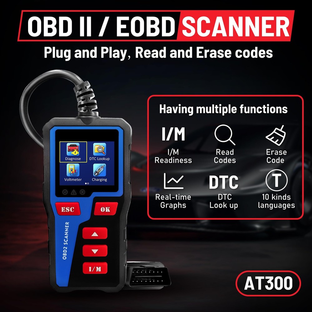 AT300 Car Code Reader Code Scanner Check Engine Fault for All OBDII Protocol