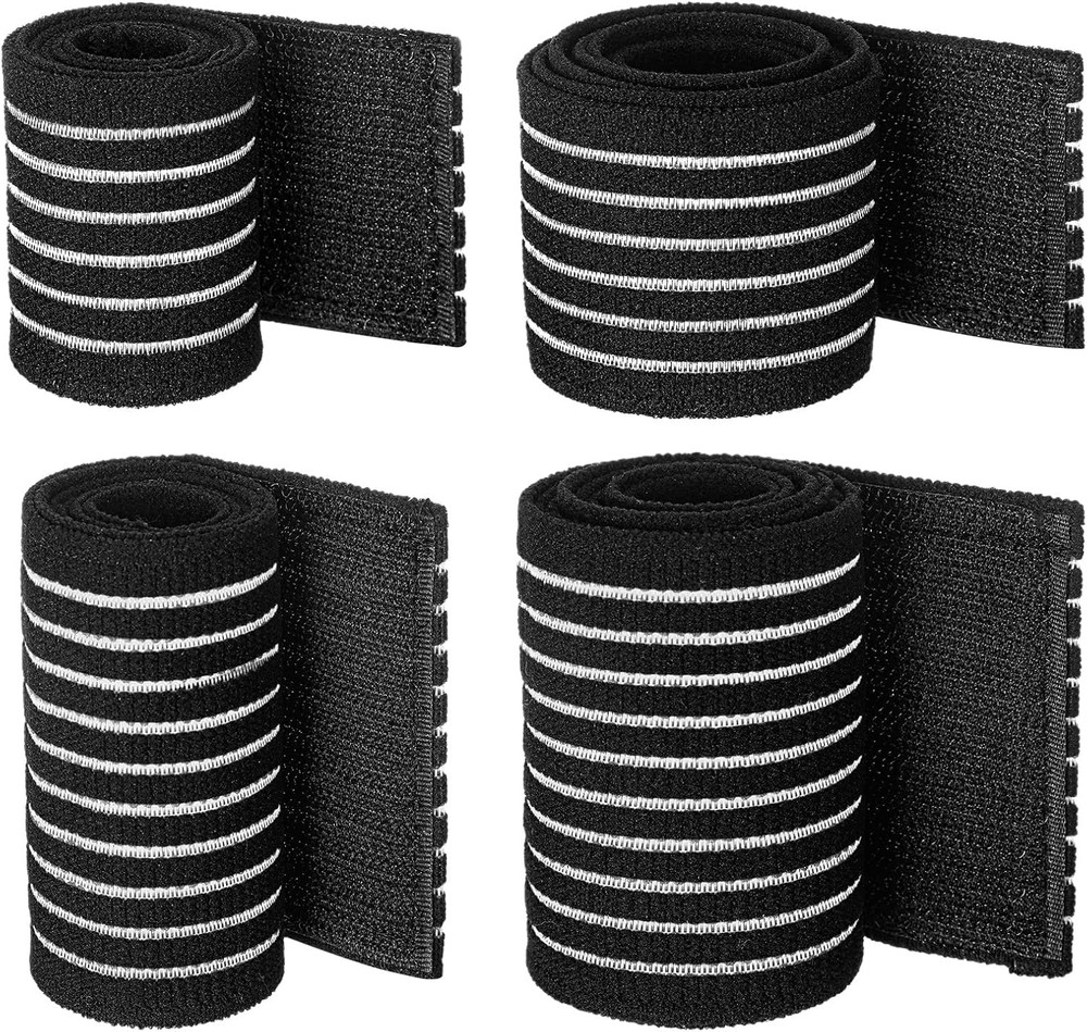 4-Pack Ice Pack Strap Extenders, Elastic Hook & Loop Bands, 4 Sizes, Black