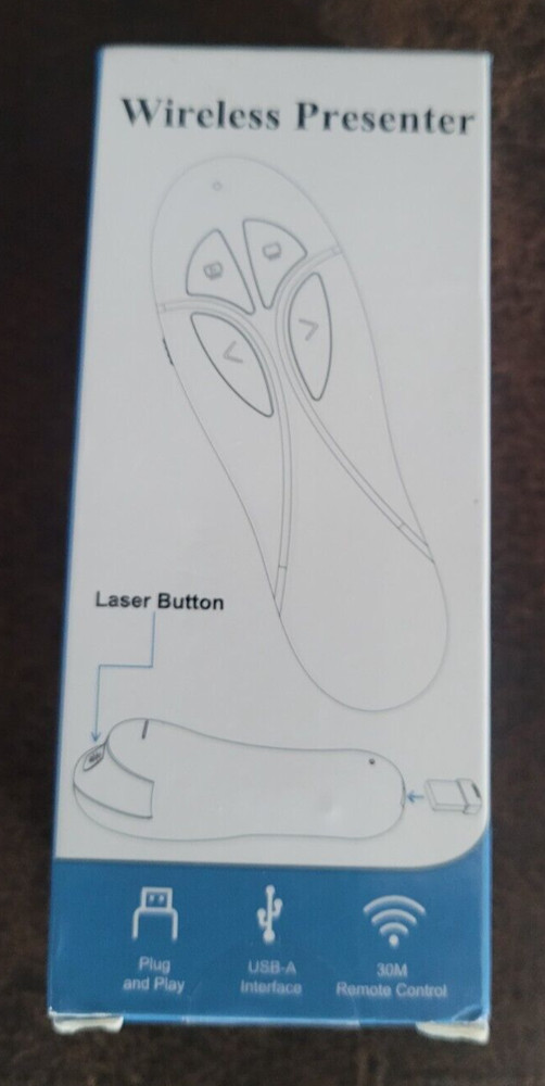 Wireless Presenter w/Laser Button Plug & Play USB-A 30M Remote Control