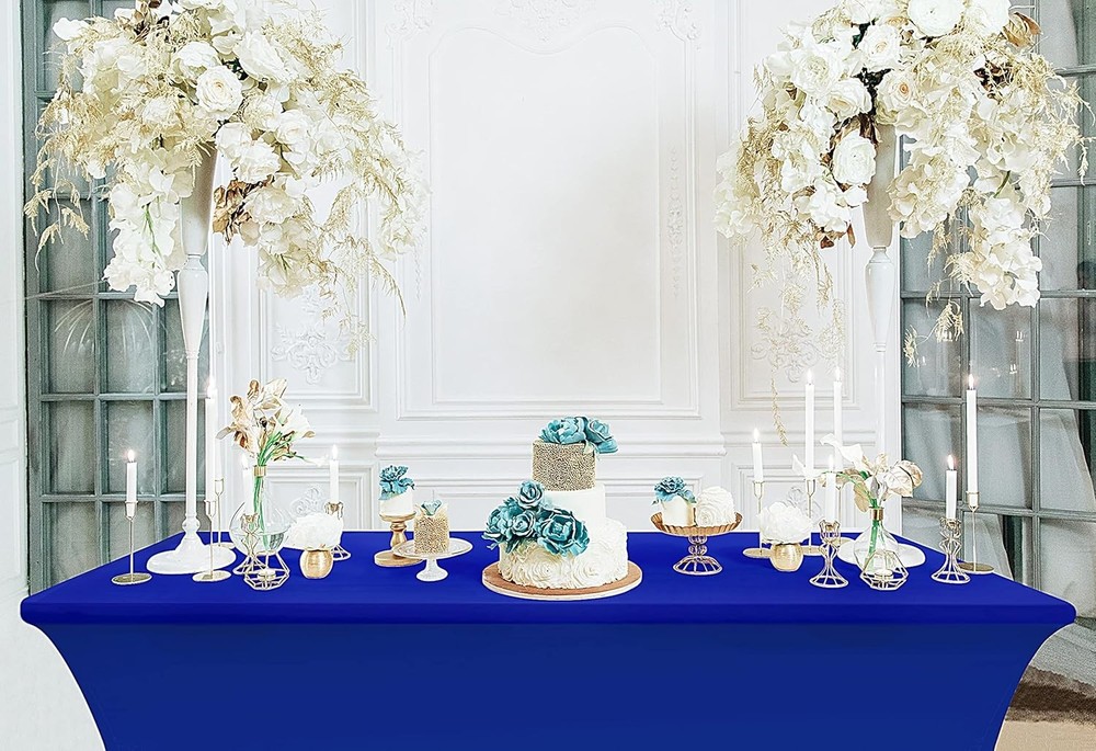 Blue 2Pack 6FT Spandex Stretchable Table Cover Fitted Rectangular Table Cover