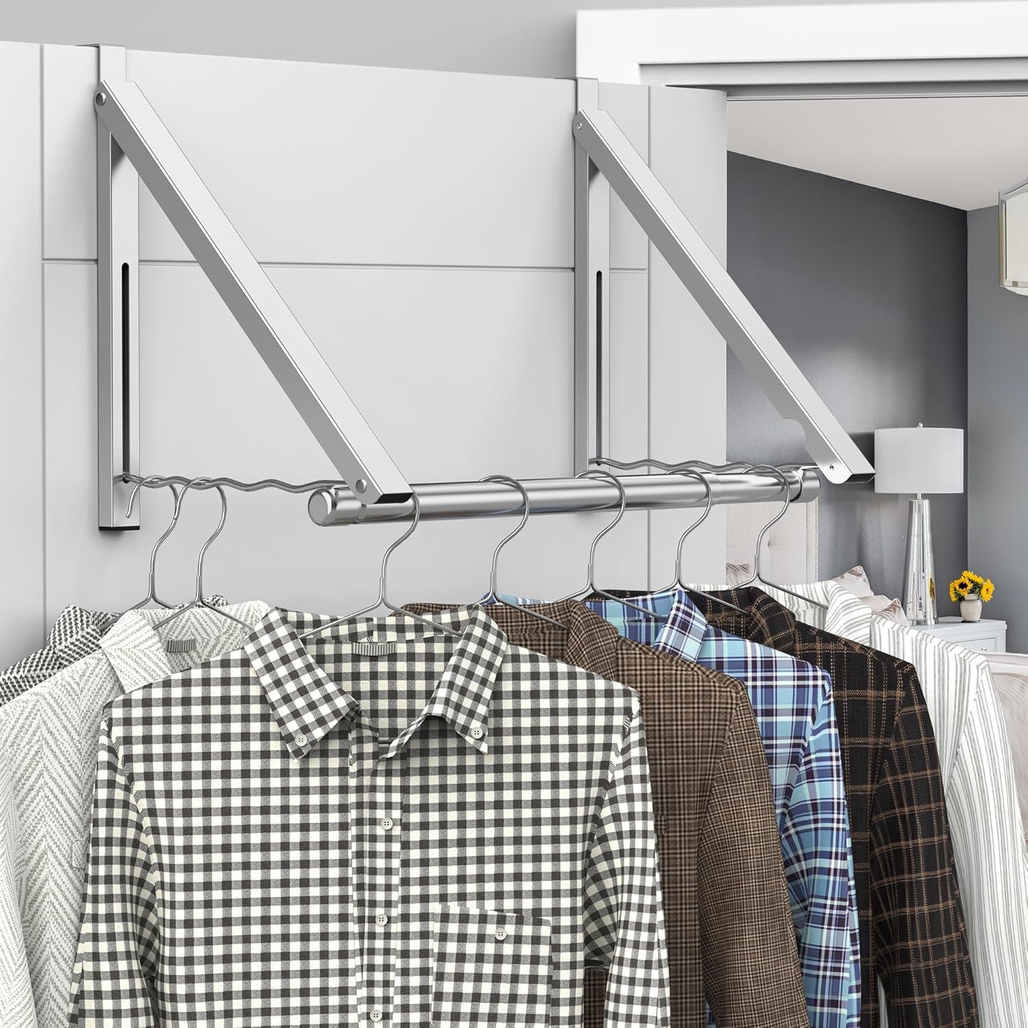 Clothes Drying Rack for Laundry Room Organization,Foldable Over The Door Drying