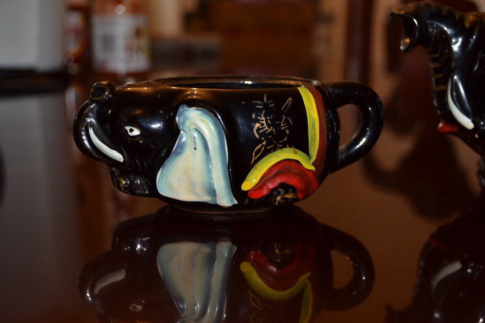 Vintage Redware Pottery Elephant 4 Piece Tea Set
