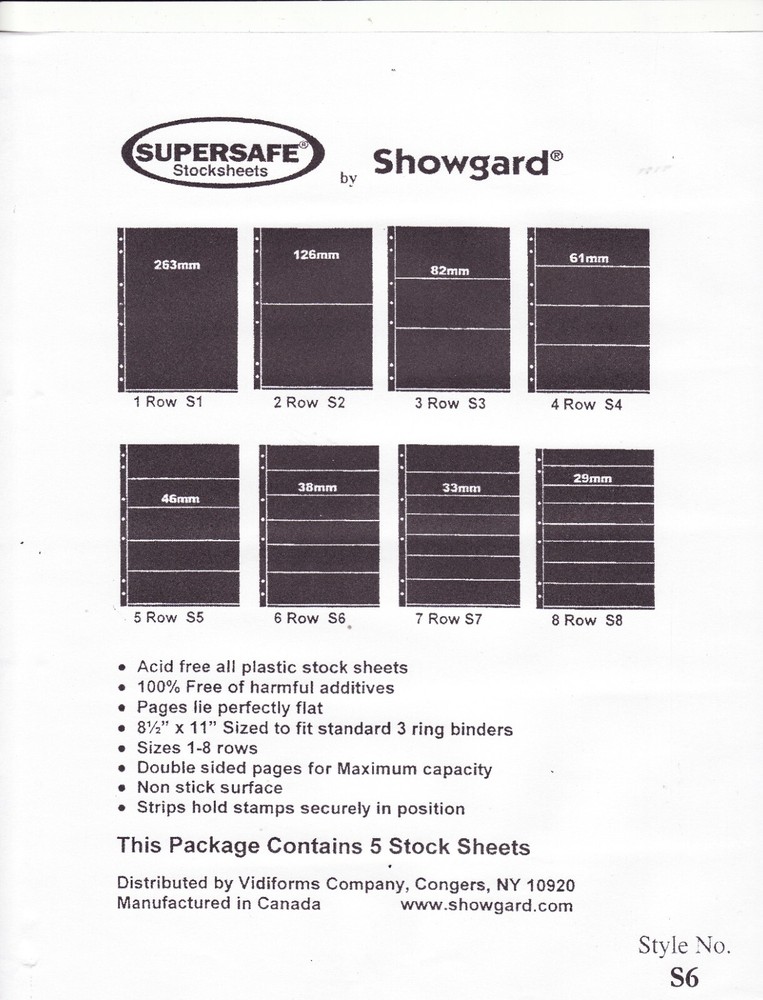 Supersafe Stamp Stock Sheets, Black, 6 Row