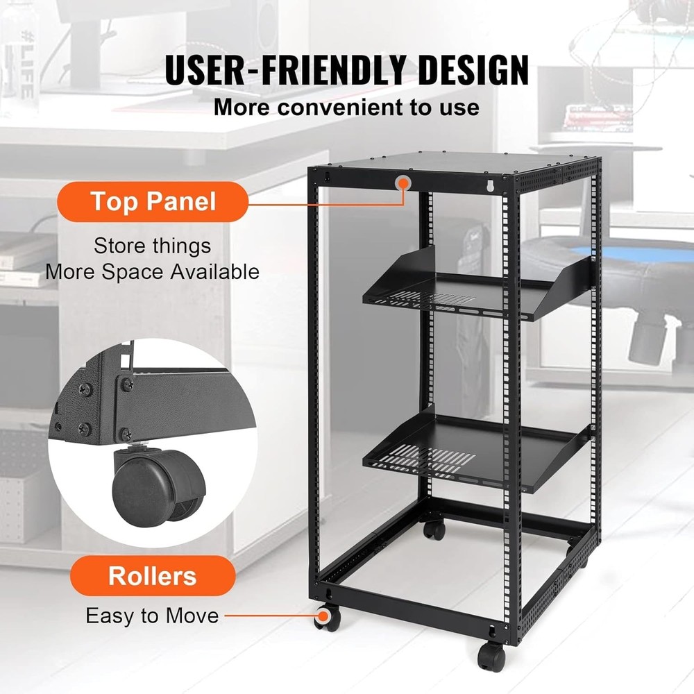 20U Adjustable Depth Server Rack, 23''-40'' - Wall/Mount Casters & Accessories