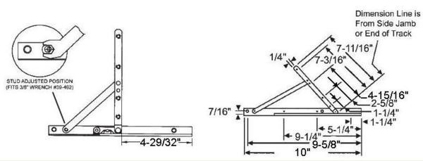 STB Concealed Casement Hinge, Lower Left or Upper Right, 10"