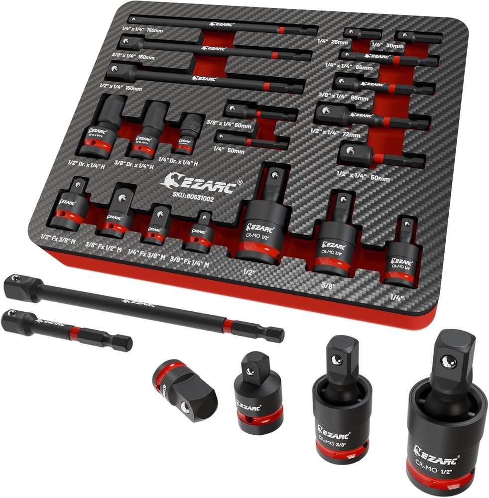 EZARC 21PCS Impact Socket Adapter Set, Include CR-MO Universal Swivel Socket Set