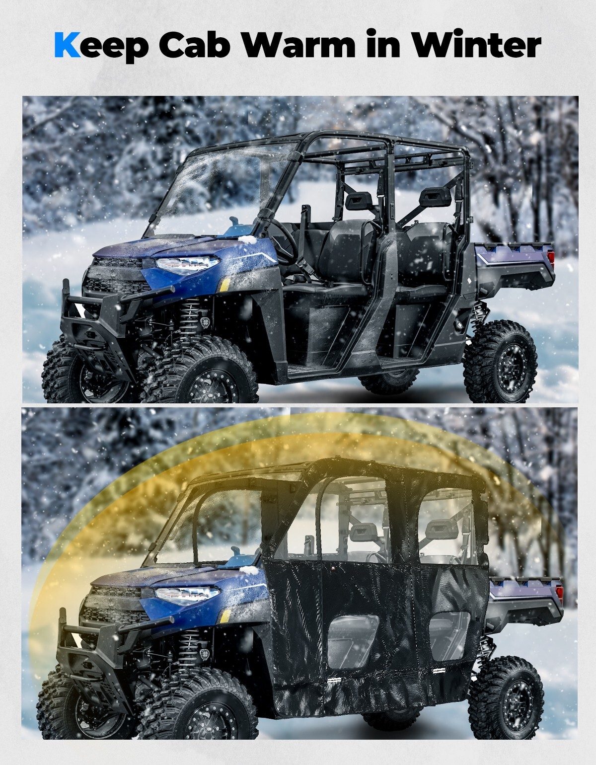 KEMIMOTO UTV Soft Cab Enclosure Full Door for Polaris Ranger CREW XP 1000 19-24