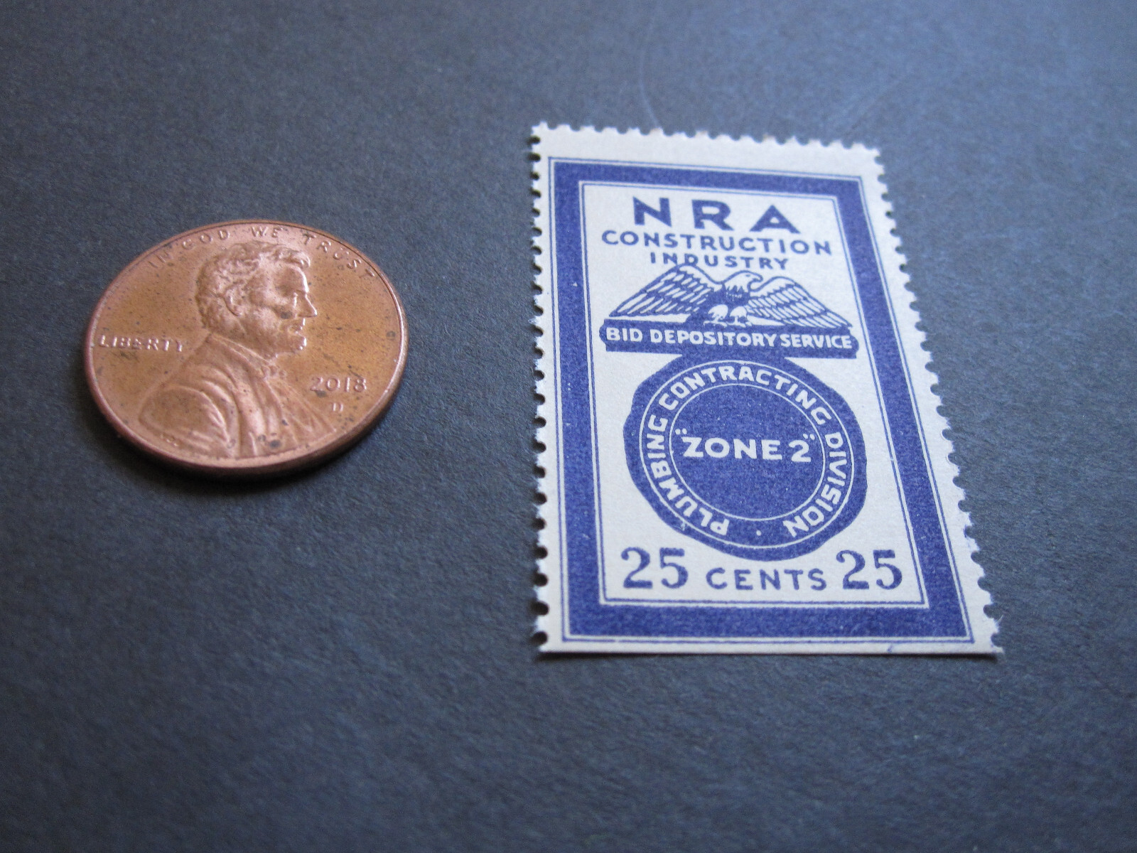 vTg 1930 NRA 25¢ Blue Eagle Plumber Bid Depository service stamp mint OG NH RARE