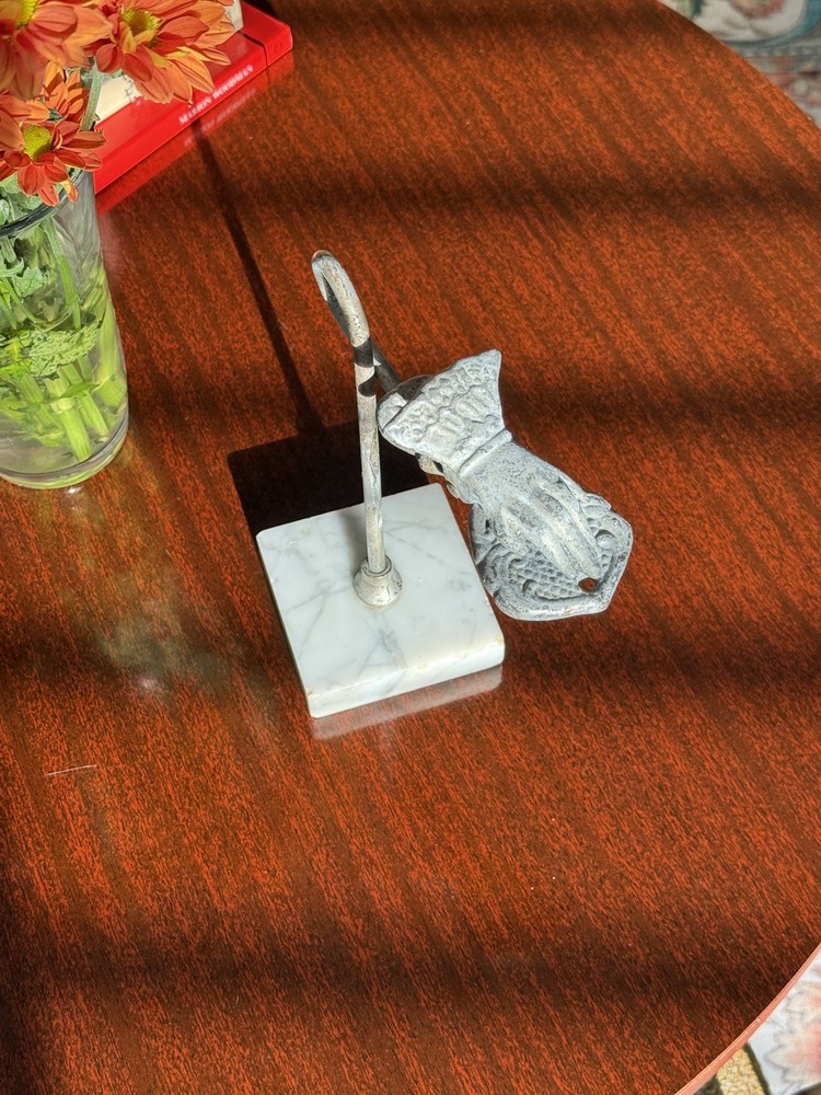 Antique Victorian Style Hand Note Mail Clip With Marble Base