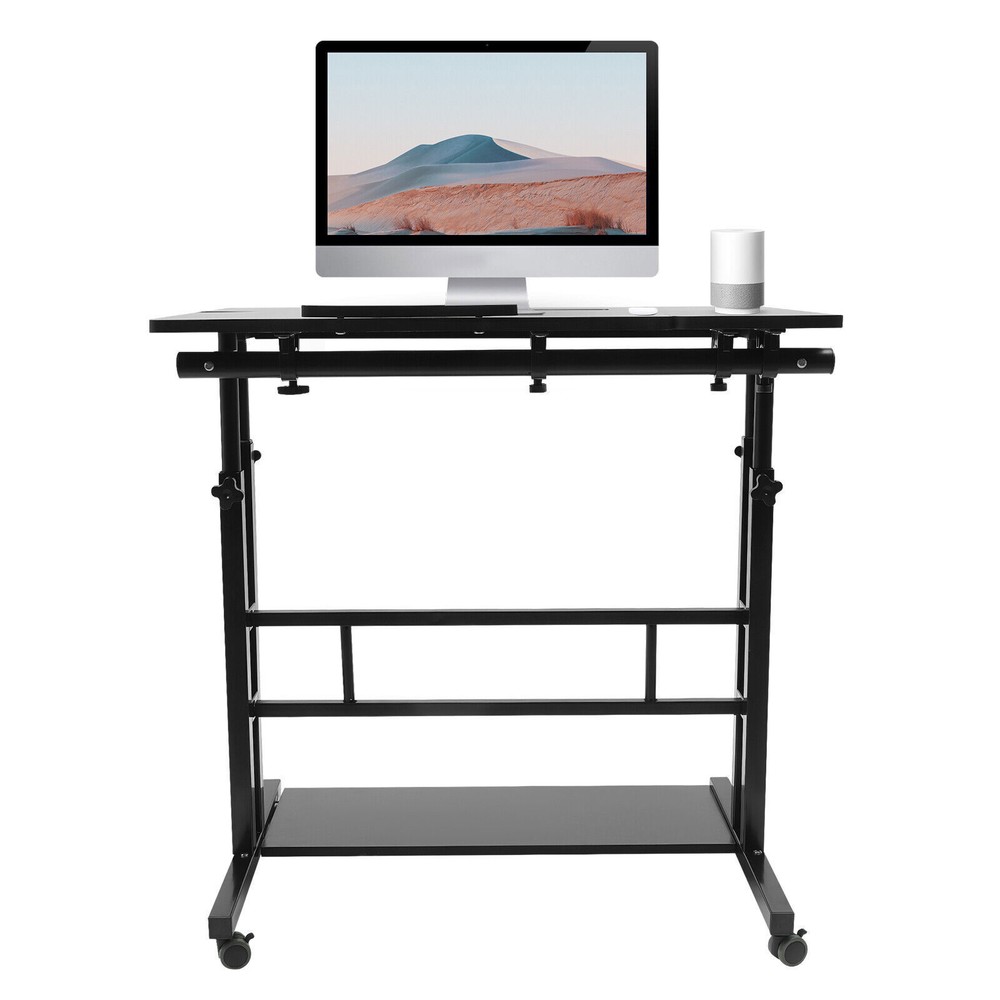 Rolling Laptop Desk Adjustable Height Office Computer Table Stand Up Workstation