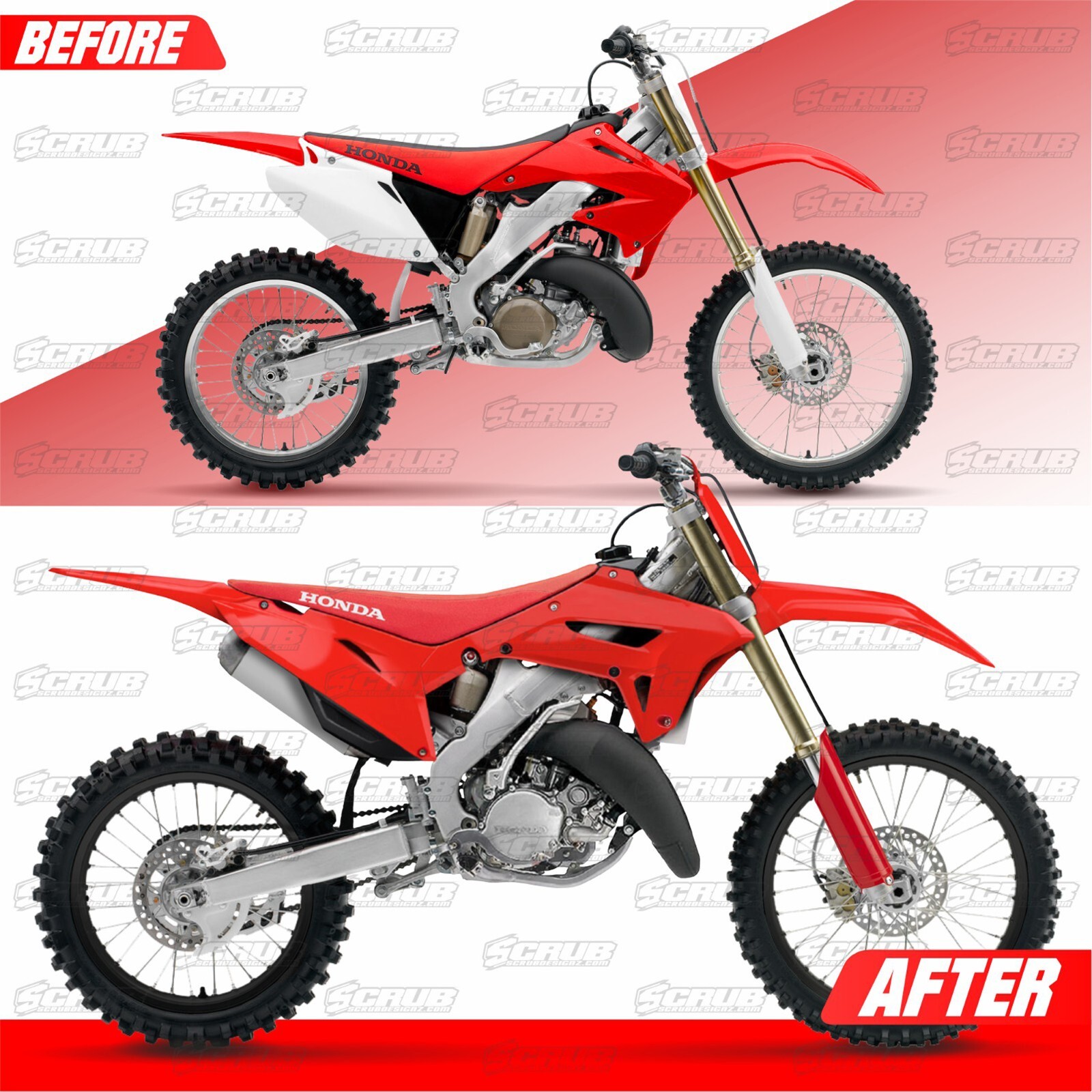 Honda 2000-2001 CR125R CR250R | New Polisport CR Restyle Plastic kit 2023 Red