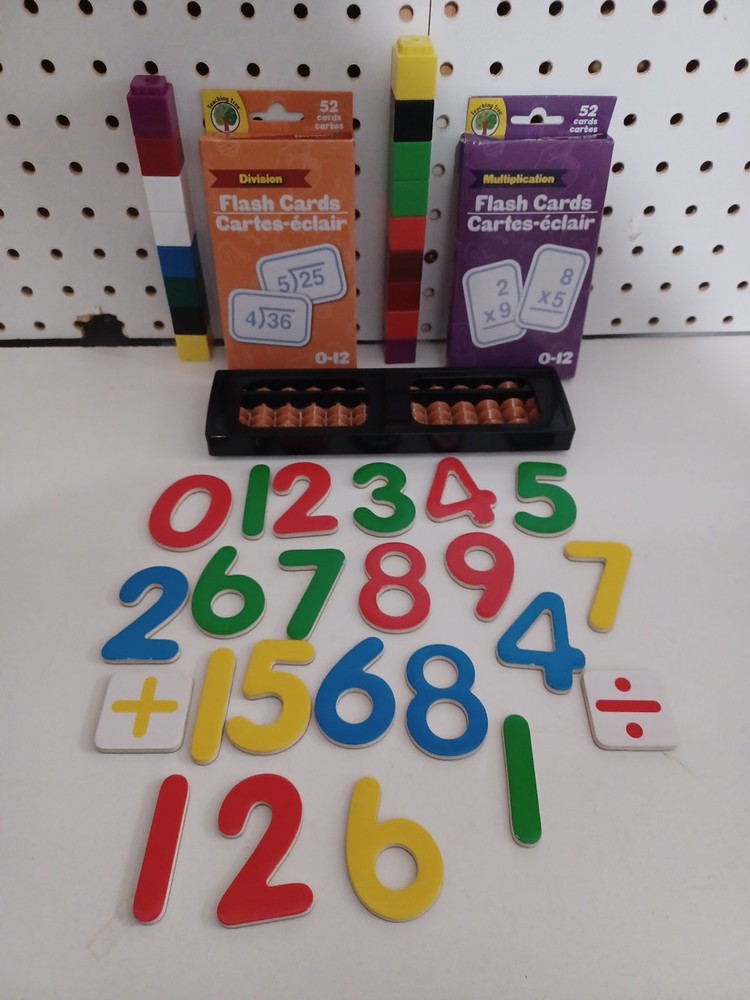 Math Learning Teaching Lot Flash Cards Number Magnets Counting Blocks Abacus