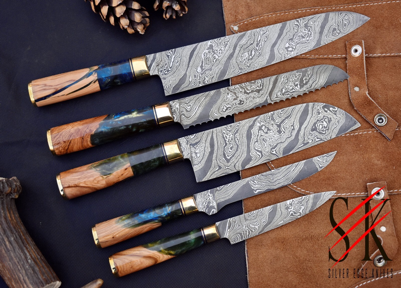 CUSTOM HANDMADE FORGED DAMASCUS STEEL CHEF KNIFE SET KITCHEN KNIVES SET of 5