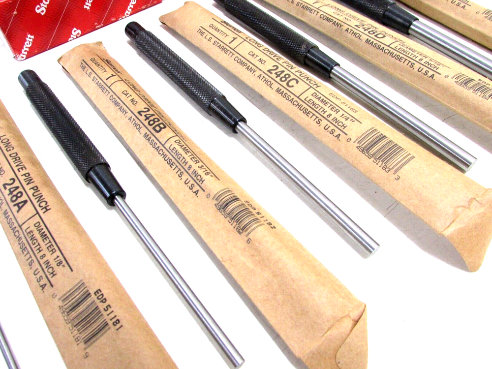 STARRETT TOOLS S248 5-pc. DRIVE PIN PUNCH SET, 8" LONG