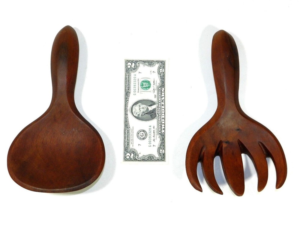 Vintage Teak Salad Serving Set Spoon Fork
