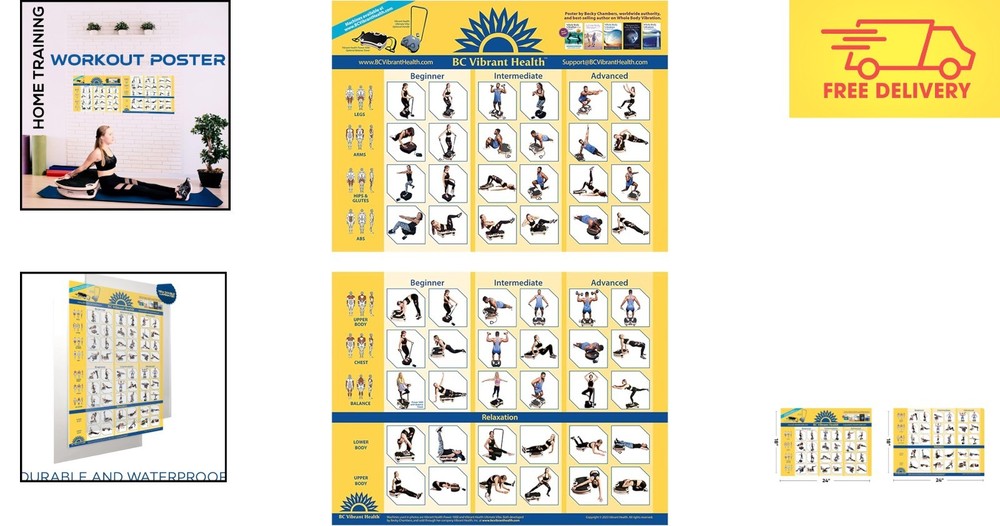 Laminated Vibrating Exercise Chart - Essential 36"x24" Guide for Home Workouts