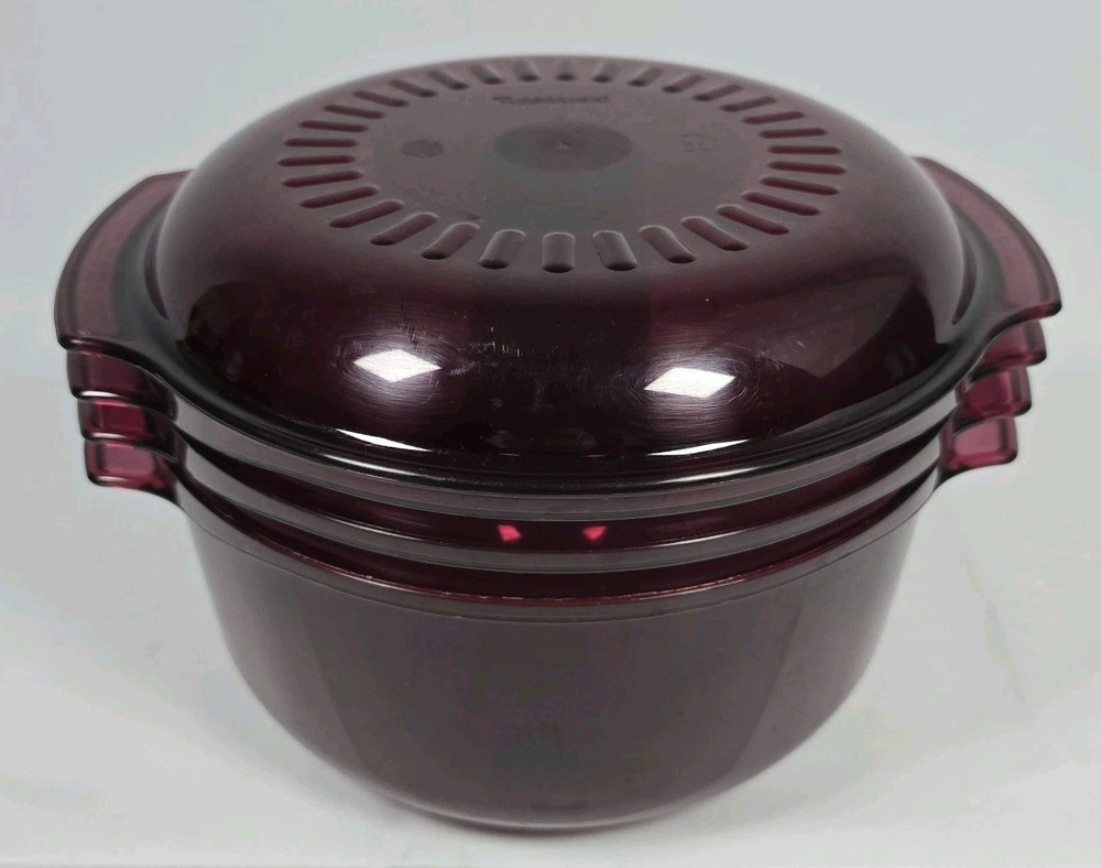Tupperware Microwave Stack Cooker Steamer Cranberry Red 5 Piece Set