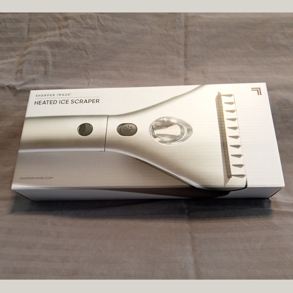 New 12V Heated Ice Scraper by Sharper Image with LED Work Light & Squeegee