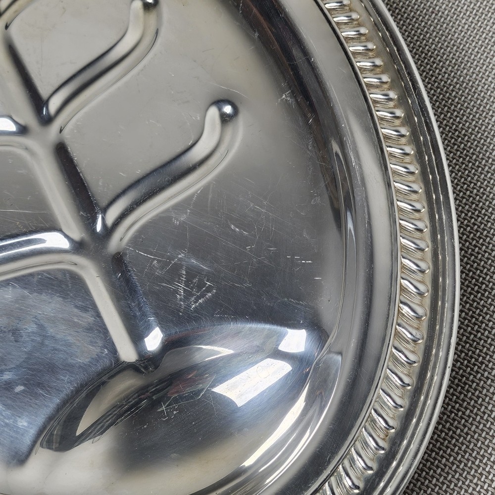 Silver Plate Meat Serving Tray Tree Design Ornate Edge 16" x 11"