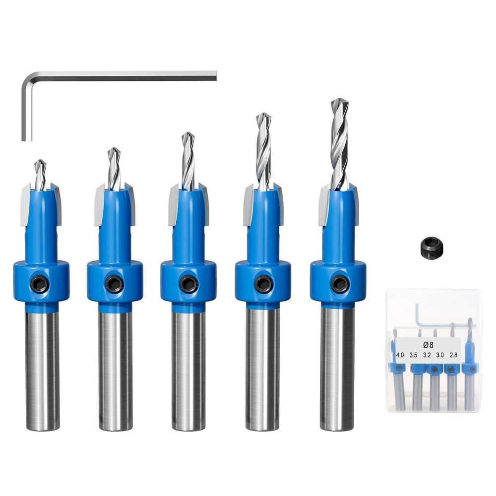 5Pcs Countersink Drill Bit Set - Ø 8mm Round Shank HSS Multi-size Countersink Dr