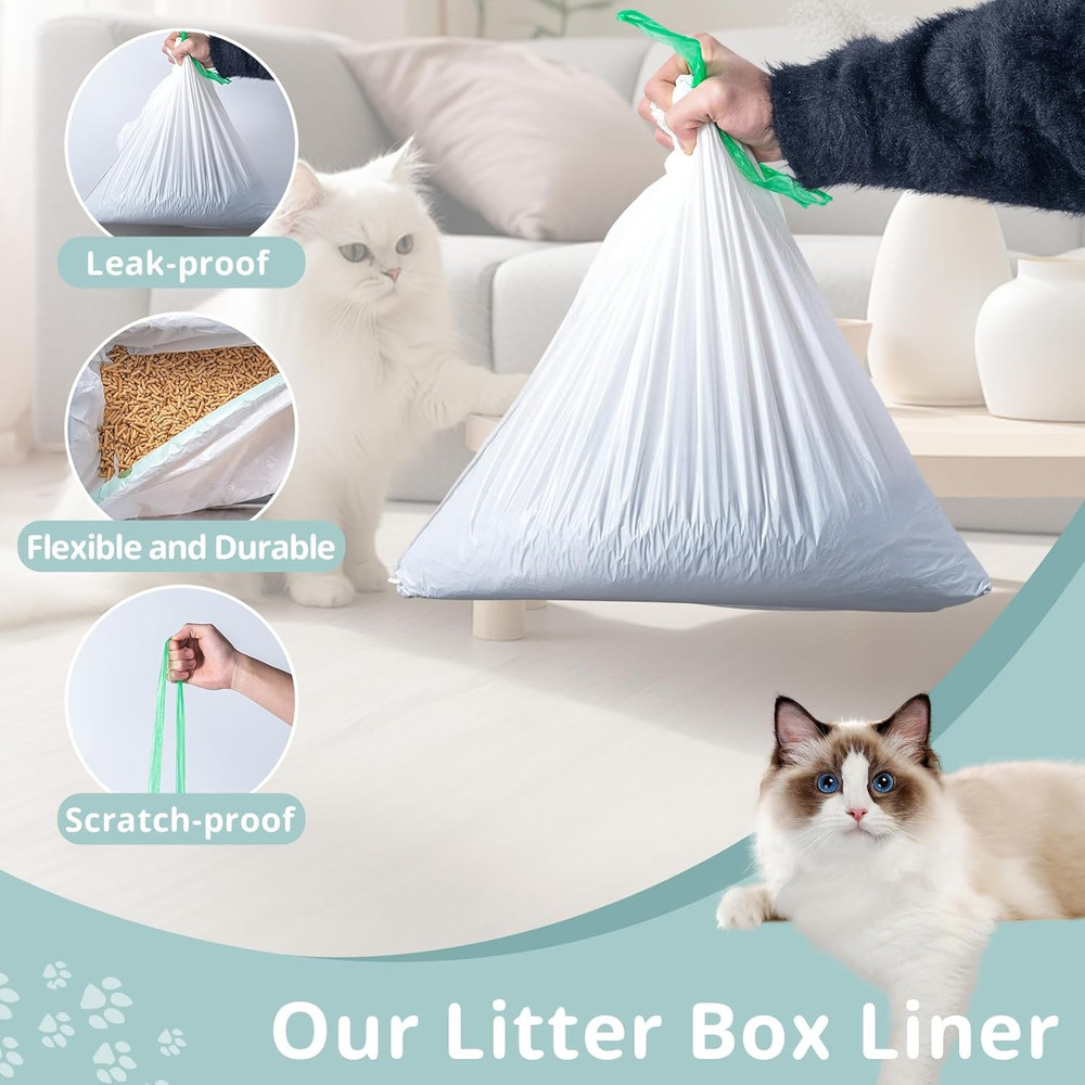 Large Litter Box Liner, 20 Count Litter Box Liner, Extra Large Drawstring Lit...