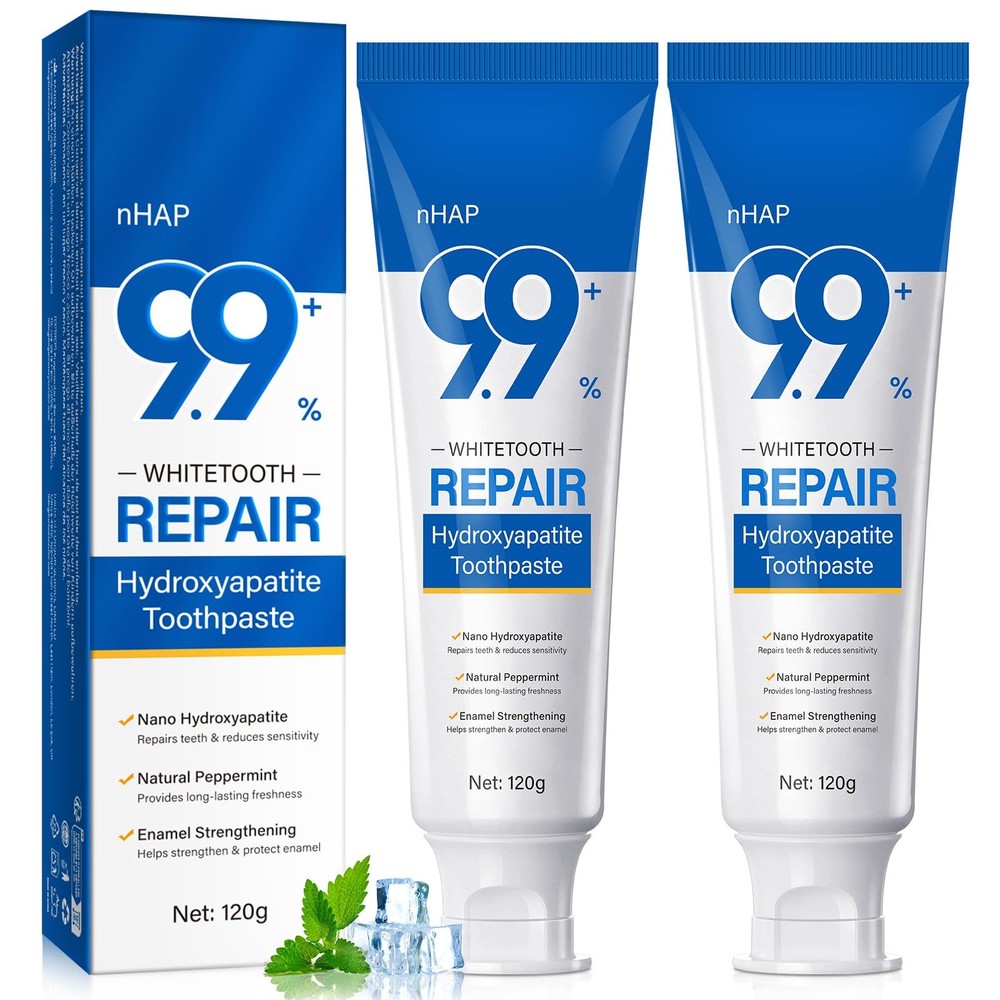 9.9% Hydroxyapatite Toothpaste - 2 Pack, Protects Enamel and Strengthens Teet...