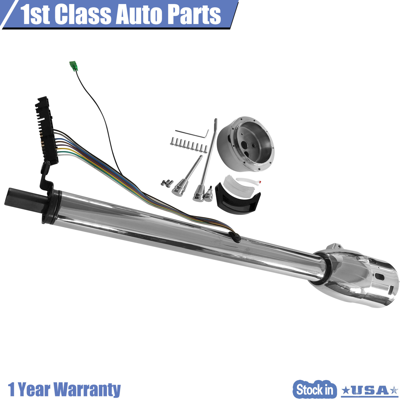 30" Auto Column Shift Tilt Steering Column Indicator W/ Wheel Adapter Chrome