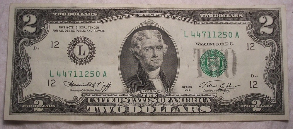 1976 $2 Dollar Note with Small Size Error, Nice Circulated