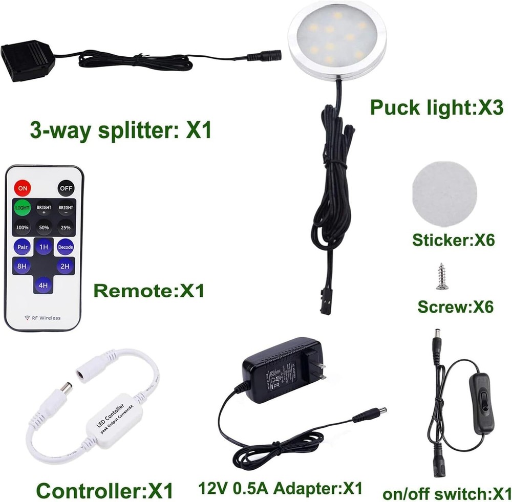 Kitchen Under Cabinet Lighting LED 12V 3-8pack With RF Remote Control Lighting