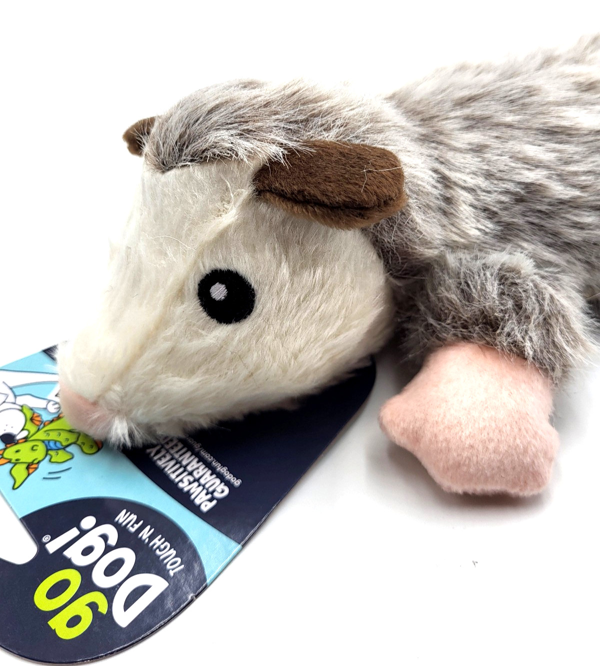 GoDog Flatz Flattie Opossum Large Squeaky Toss & Shake Dog Toy 12"
