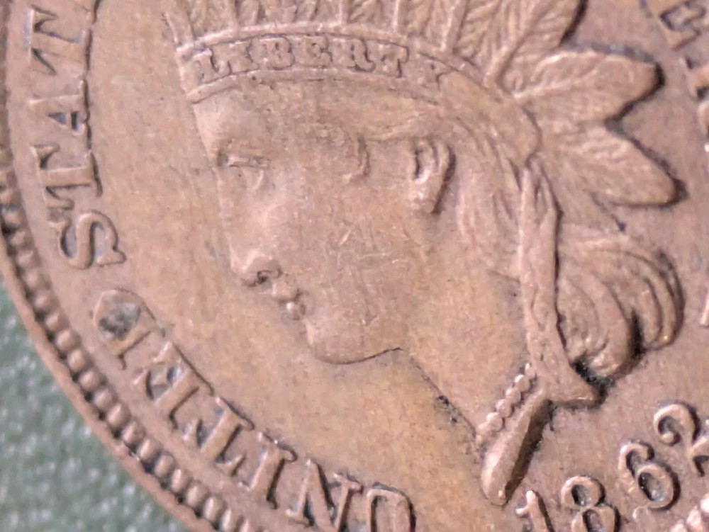 1862 Indian Head Cent AU Nice Details