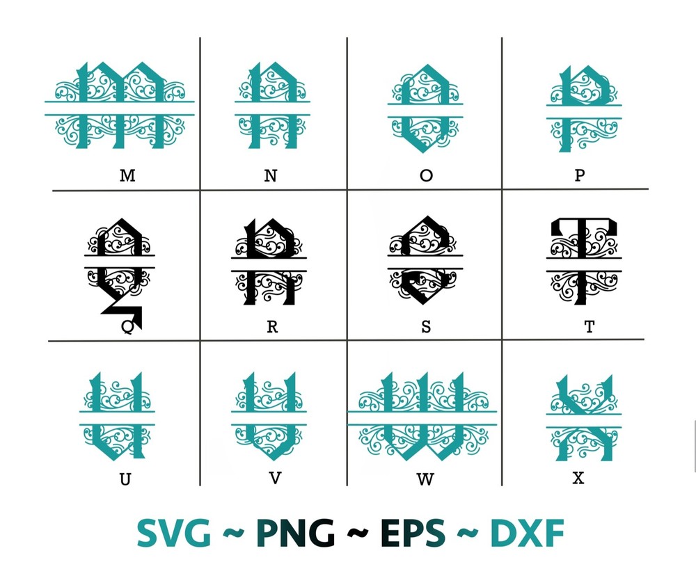 Fancy Split letters SVG bundle, Fancy alphabets files, SVG files for cricut