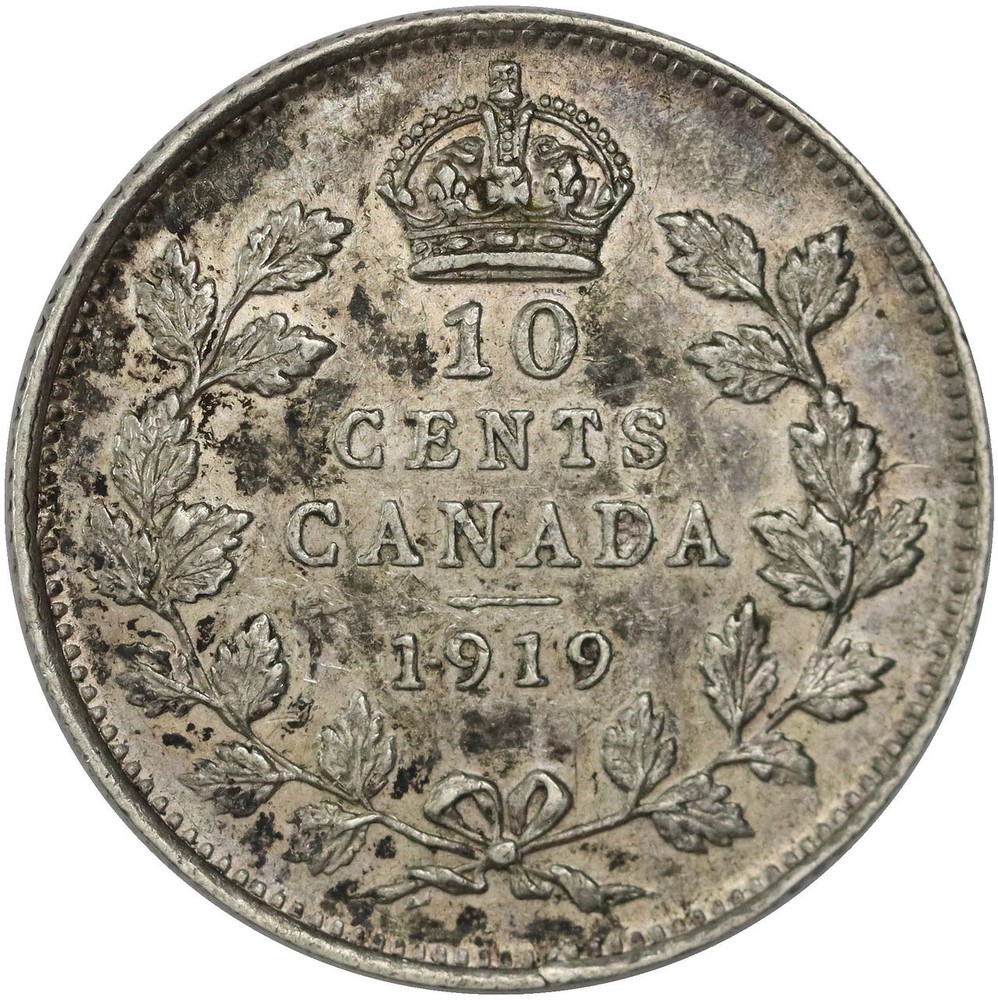 1919 Canada Silver 10 Cents - AU Condition!
